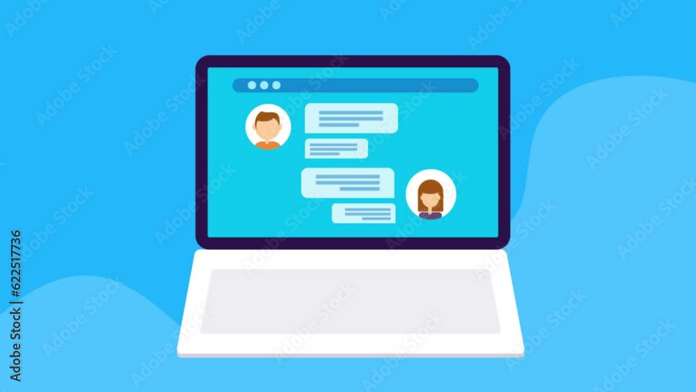 Wall mural online live chat app on laptop screen, users having conversation communication technology. sending m