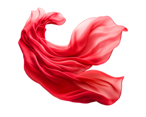 Red silk fabric floating  on white