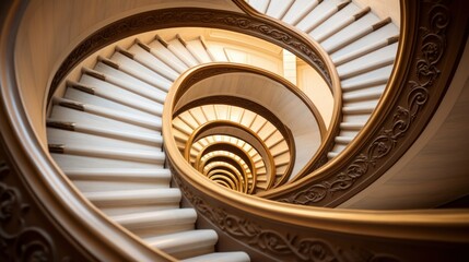 Top view of an interior spiral staircase, showcasing its elegant design and layout.