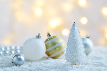 Fototapeta na wymiar Christmas ornaments with bokeh light background