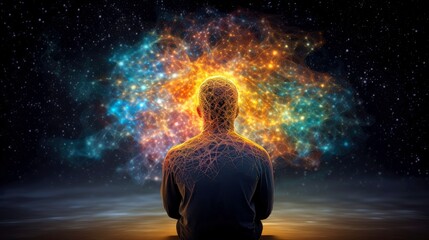 Energy of Thought. Human head emitting abstract fractal structure to illustrate working of human mind, Generative AI illustration