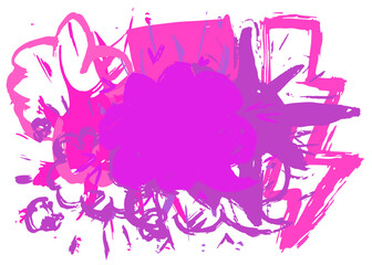 Abstract urban painting style purple, pink graffiti speech bubble message symbol, isolated on white background, painted with brush. Discussion backdrop, in modern dirty street art decoration.