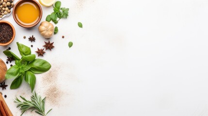 Spices and herbs on a white background - obrazy, fototapety, plakaty