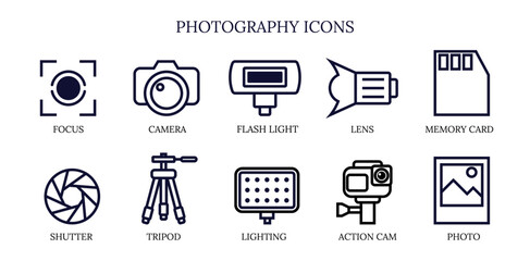 camera photograpgy icon set thick outline