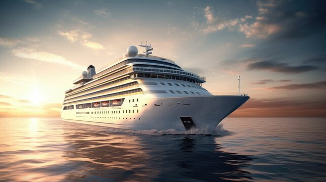 view at the cruise ship during sunset. Adventure and travel. Landscape with cruise liner on Adriatic sea. Luxury cruise