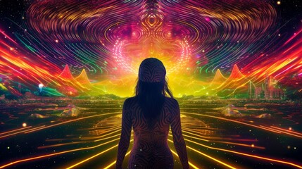 Psychic waves experimentation, psychedelia, and bold mental, emotional, and spiritual journey, journey into wellness with psychic waves, Generative AI illustration