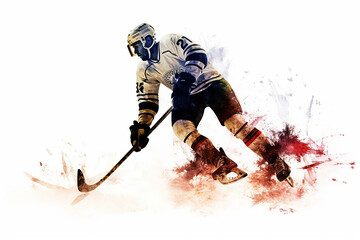 Fototapeta na wymiar Illustration of a hockey player with full gear with a splash of color