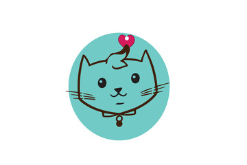 illustration of a cute kitten's head with a red ribbon