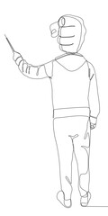 Abstract one continuous line of Man with hand as head pointing. Thin Line Illustration vector concept. Contour Drawing Creative ideas.