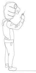 Abstract one continuous line of Man with hand as head pointing. Thin Line Illustration vector concept. Contour Drawing Creative ideas.