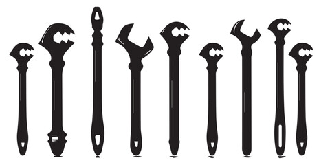 Silhouette Wrench Tools vector collection