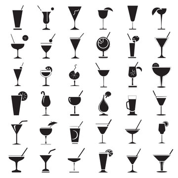 Set of silhouette different juice glass vector illustration