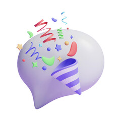 3d cartoon style party poppers with flying confetti
