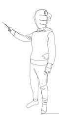 Abstract one continuous line of Man with hand as head pointing. Thin Line Illustration vector concept. Contour Drawing Creative ideas.