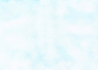 Watercolor abstract background in pale blue. Drawn by hand. Texture of paint on paper. Template for design and decoration with place for text.