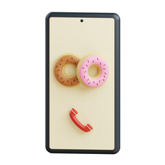 3d donuts order online icon illustration with transparent background
