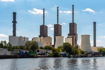 The old Lichterfelde combined heat and power plant at the Teltow Canal in the south of Berlin, was...