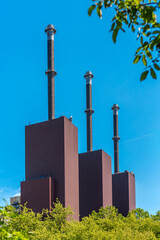 Former power plant units and disused chimneys of the  Cogeneration in Berlin Lichterfelde
