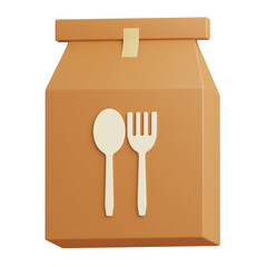 3d food pack delivery icon illustration with transparent background