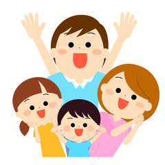 上方を見てとても喜ぶ家族