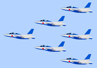 横から見た隊列を組んで飛行する飛行機