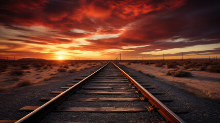 Fototapeta na wymiar Railroad tracks converging on the horizon