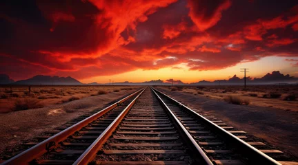 Foto auf Acrylglas Bordeaux Railroad tracks converging on the horizon