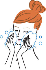 手描き　フルカラー　線画　美容女性　泡洗顔
