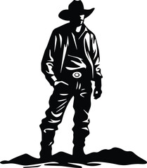 Cowboy Standing Logo Monochrome Design Style