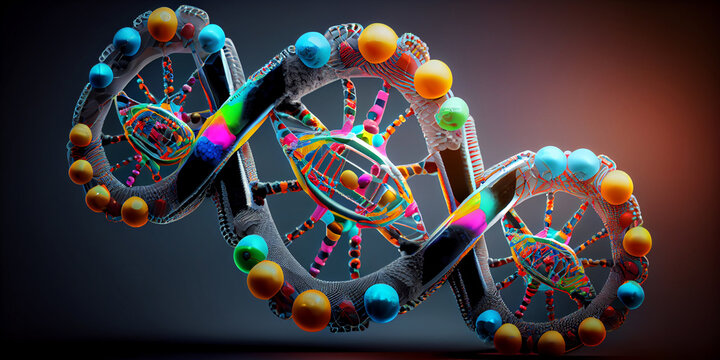 Three-dimensional image of DNA helices or chromosomes. Generative AI