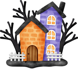 Watercolor Halloween  haunted house clipart