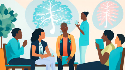 a diverse group of African American individuals engaged in a supportive conversation with a healthcare professional Generative AI