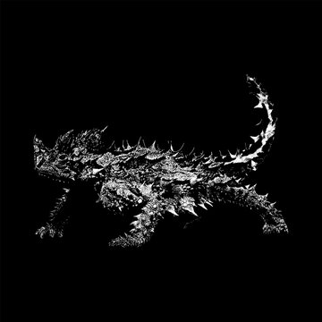 Thorny Devil hand drawing vector isolated on black background.