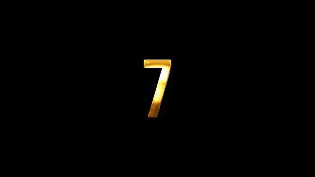 Number Seven golden shine light motion text effect animation on black abstract background. promote advertising concept isolate using QuickTime Alpha Channel proress 444