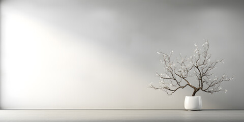 empty room living room interior wall mock up in natural tones with tree on floor
