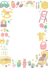 かわいい赤ちゃんアイテムのイラストのフレーム