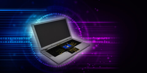 Fototapeta premium 3d render Laptop computer with microchips