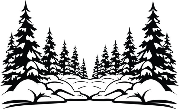 Snow Covered Forest Logo Monochrome Design Style