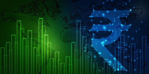 2d rendering Stock market online business concept. business Graph with indian rupee sign