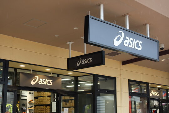 asics shop entrance at Mitsui Outlet Park Makuhari shopping mall in Makuhari, Chiba, Japan. January 25, 2023