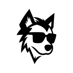 Wolf head wearing glasses. Geometric vector illustration. Gentleman wolf badge emblem logo icon