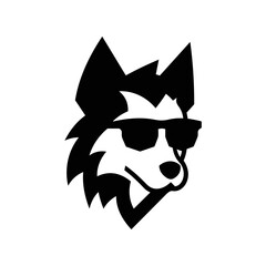 Wolf head wearing glasses. Geometric vector illustration. Gentleman wolf badge emblem logo icon