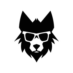 Wolf head wearing glasses. Geometric vector illustration. Gentleman wolf badge emblem logo icon