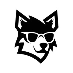 Wolf head wearing glasses. Geometric vector illustration. Gentleman wolf badge emblem logo icon