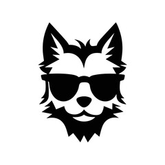 Wolf head wearing glasses. Geometric vector illustration. Gentleman wolf badge emblem logo icon