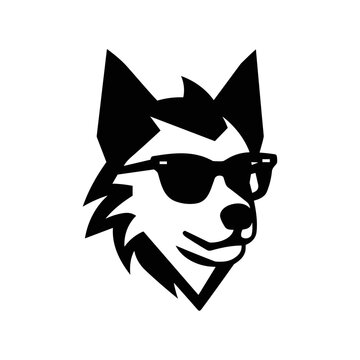 Wolf head wearing glasses. Geometric vector illustration. Gentleman wolf badge emblem logo icon