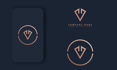 Golden Logotype With Elegant Design Forming The Letter V. Premium Logo Design On Dark Background. Luxury Emblem For Your Brand.