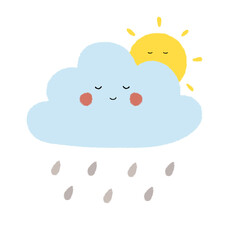 Cute cloud and sun weather hand drawn.