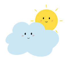 Cute cloud and sun weather hand drawn.