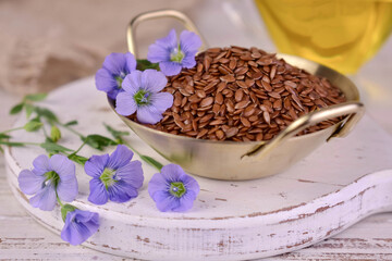 Flax seeds in a bowl.Close-up.Useful vegetable products.
